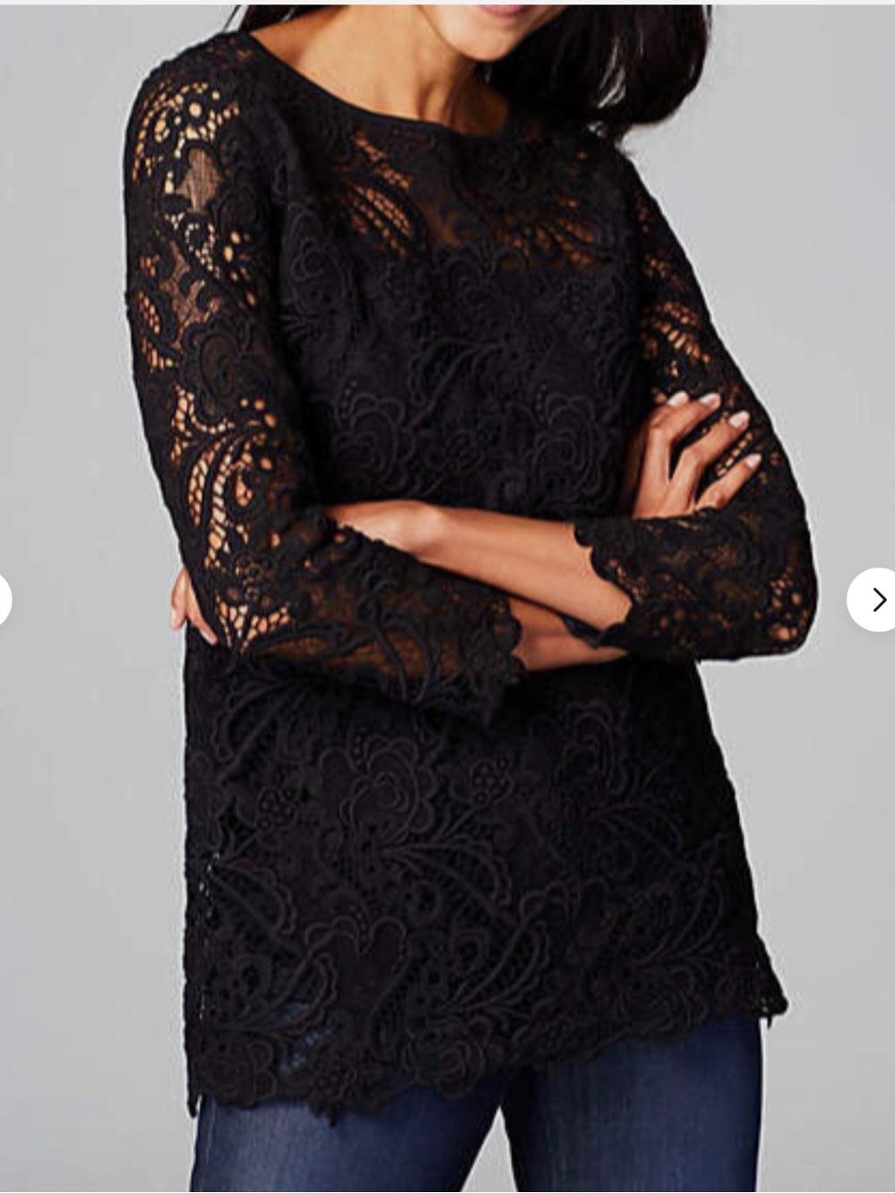 J. Jill Wearever Collection Black Ornate Lace Tunic Lined 1X